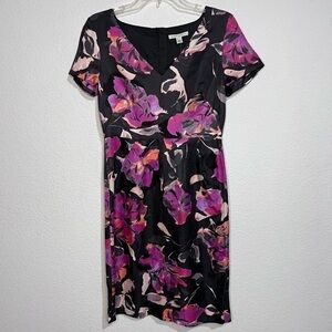 Banana Republic Pink & Gray Floral Short Sleeve  Fitted Lined Dress New Size 4